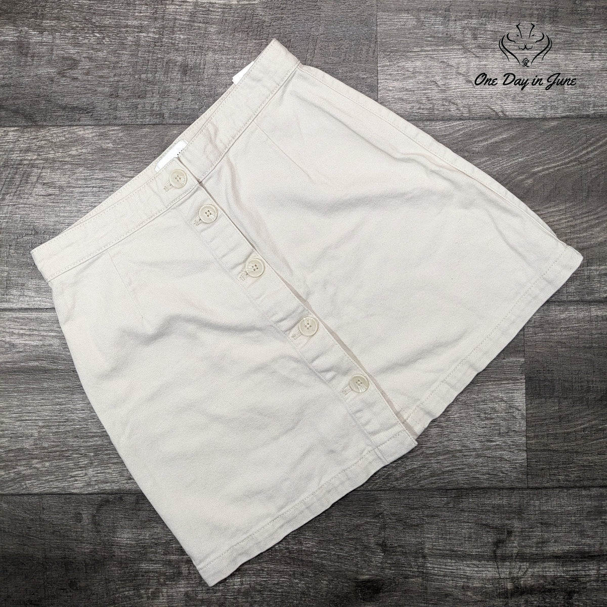 Monkl Button Front Denim Mini Skirt Cream White A Line Size 38 (6-8)