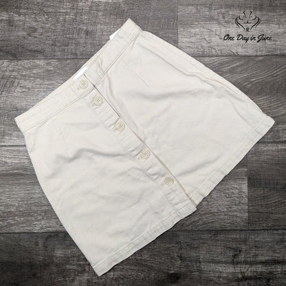 Monkl Button Front Denim Mini Skirt Cream White A Line Size 38 (6-8)