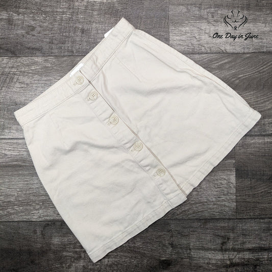 Monkl Button Front Denim Mini Skirt Cream White A Line Size 38 (6-8)