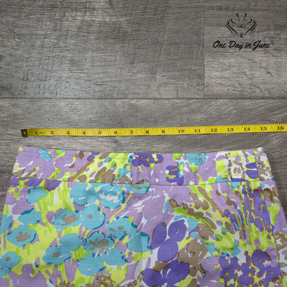 Talbots Floral Print Mini Skirt Purple Green Blue Lined Size 4