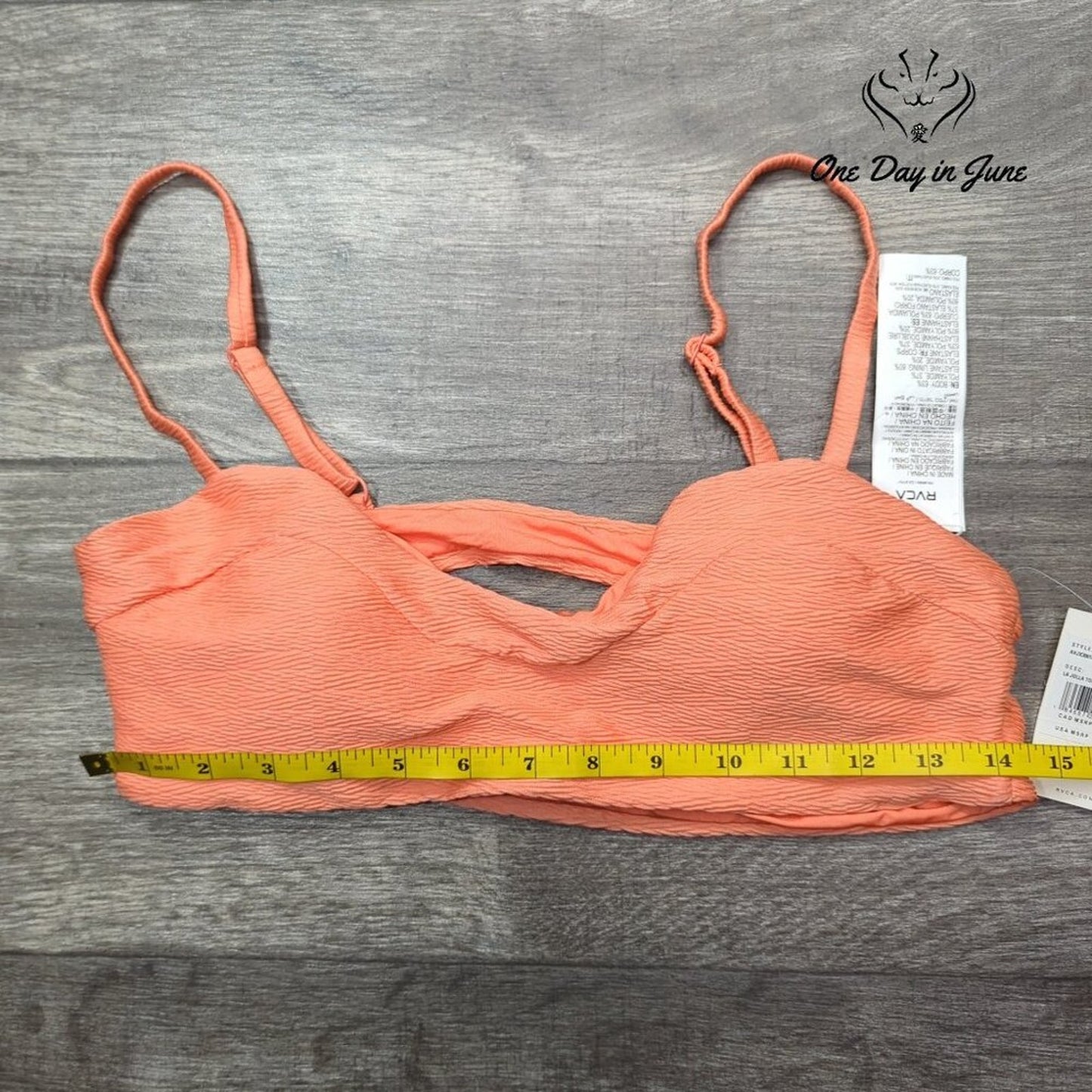 RVCA La Jolla Crop Bikini Top Coral Textured Strappy NWT $55 Size L