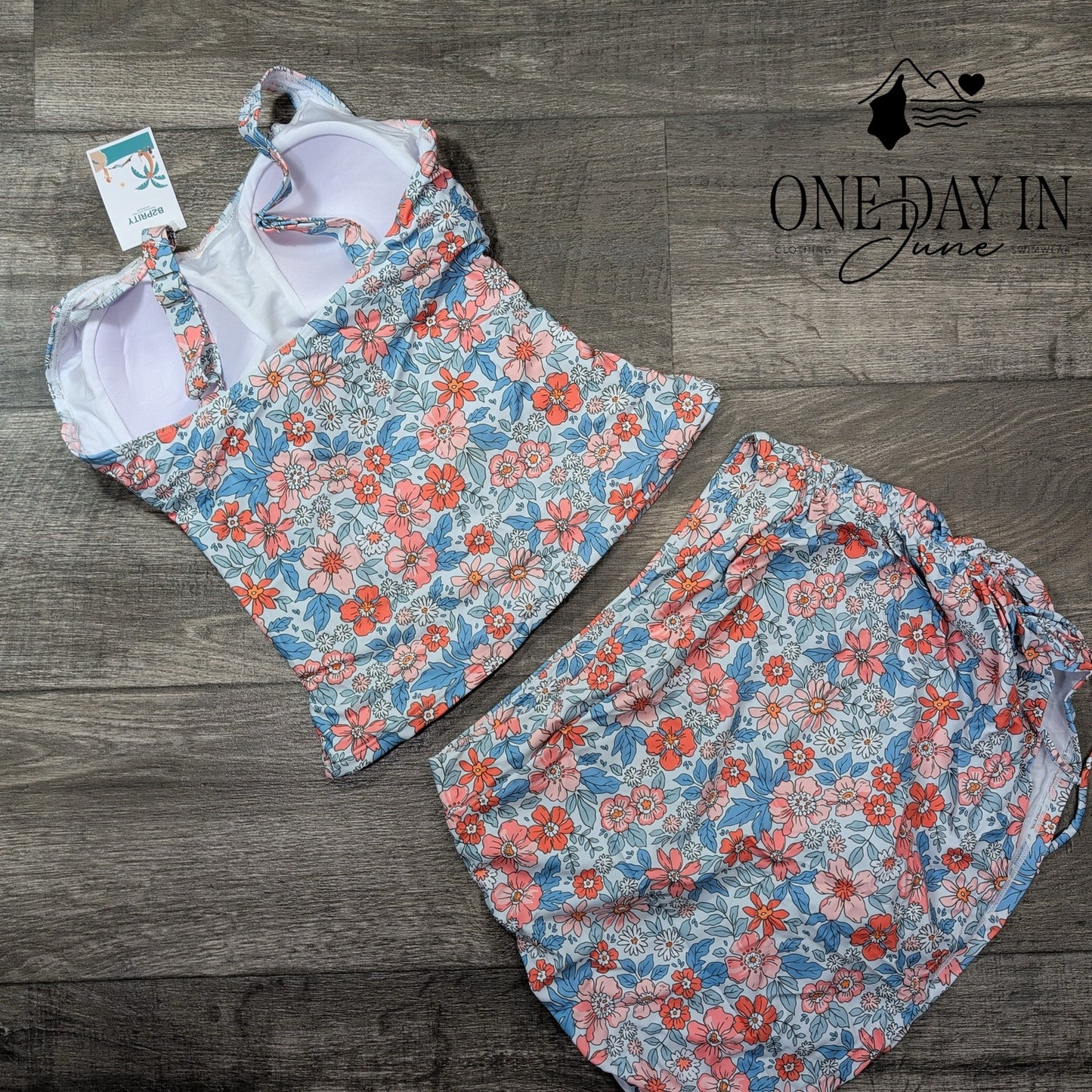 B2Prity Floral Skirted Tankini Swimsuit Size M
