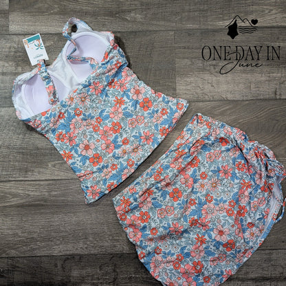 B2Prity Floral Skirted Tankini Swimsuit Size M