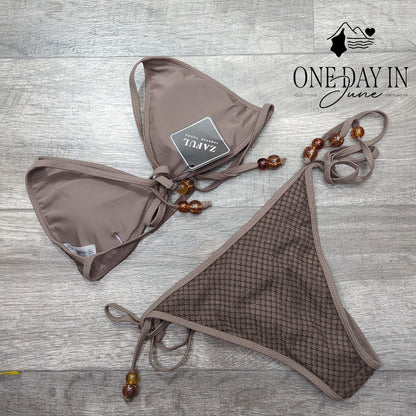 Zaful Triangle Beaded Tie Side Bikini Swimsuit Size S