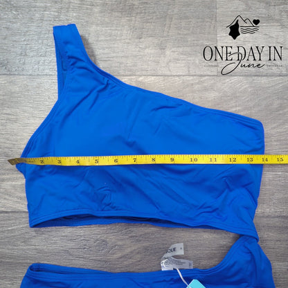Yonique One Shoulder Cutout One Piece Swimsuit Royal Blue NWT Size M