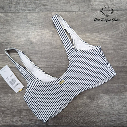 Roxy PT Beach Classics Athletic Bikini Top Navy White Stripe NWT $50 Size S