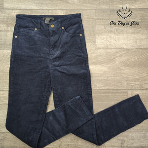 Forever 21 Slim Leg Corduroy Pants Navy Blue Five Pocket Size S