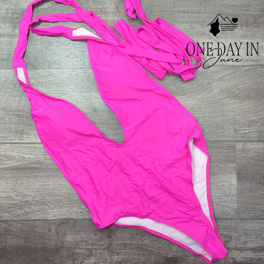 CharmLeaks Deep V Wrap One Piece Simwuit Size L