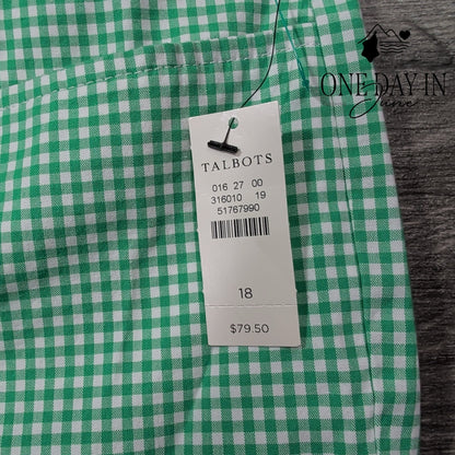 Talbots Perfect Skimmer Pedal Pusher Pants Green White Gingham NWT Size 18