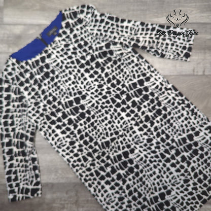 Tahari Arthur S Levine Long Sleeve Mini Dress Black White Print Size 6