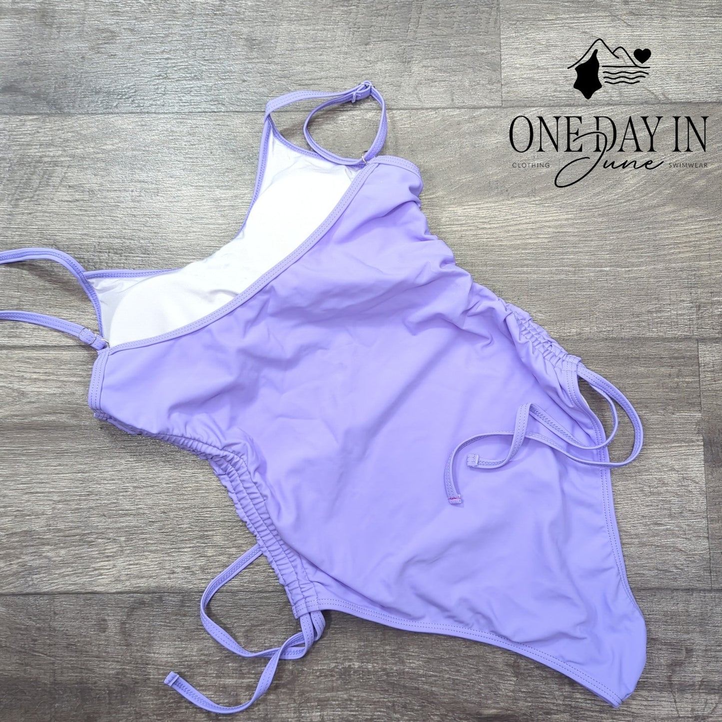 CharmLeaks Drawstring Side One Piece Swimsuit Purple Ruched New Size S