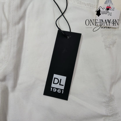 DL1961 Riley Boyfriend Crop Jeans White Distressed Raw Hem NWT Size 12 (31)