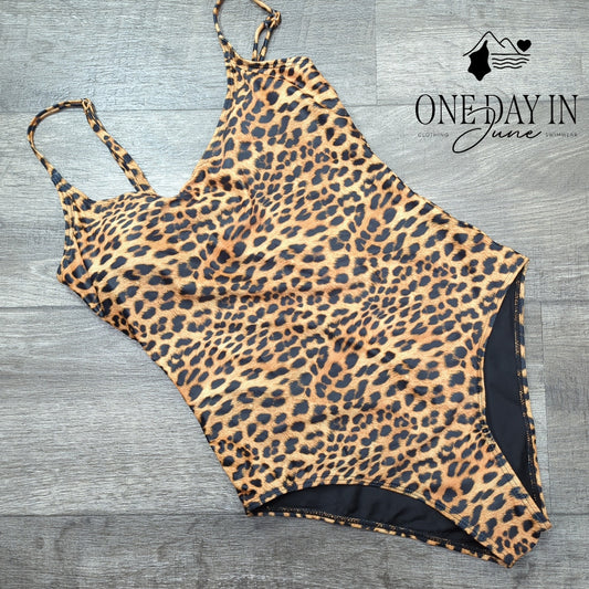 Aleumdr Leopard Print One Piece Swimsuit Size S