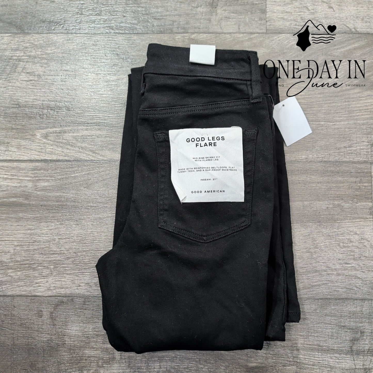 Good American Good Legs Flare Jeans Black Tall Long Inseam NWT Size 6T (28T)