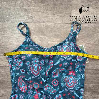 Eomenie Paisley Swimdress One Piece Swimsuit Teal Pink NWT Size S