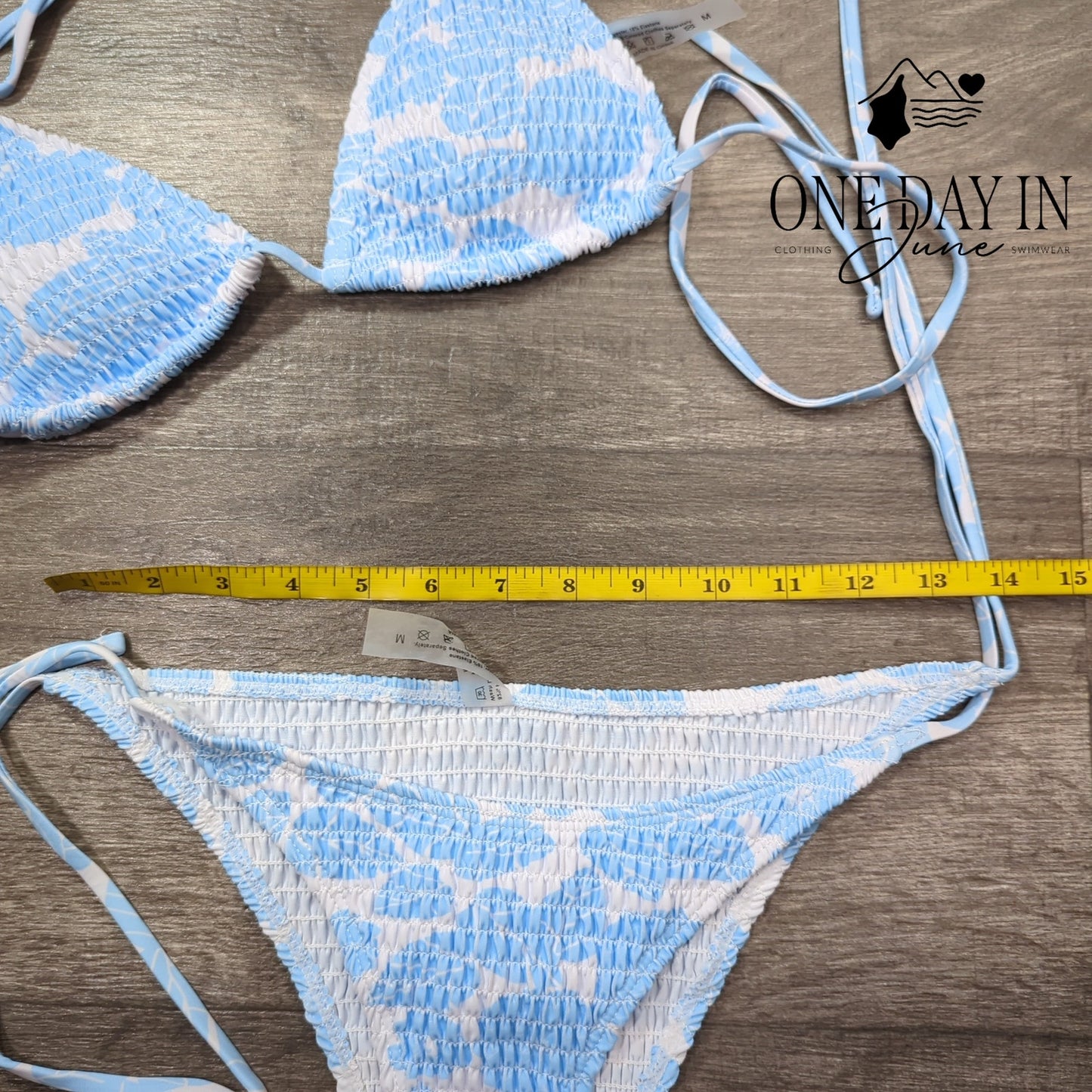 Charmo Smocked Tie Side Triangle Bikini Swimsuit Size M