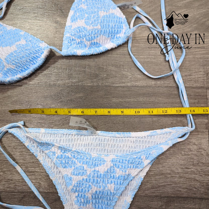 Charmo Smocked Tie Side Triangle Bikini Swimsuit Size M