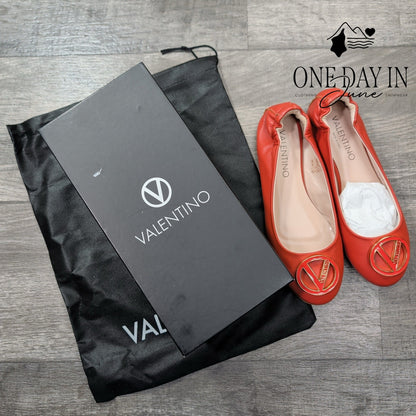 Valentino by Mario Valentino Calliope Leather Flats Coccio Red NIB Size 8
