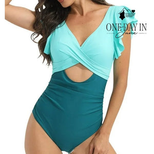 B2Prity Ruffle Cutout Tummy Control One Piece Swimsuit Teal NWT Size M