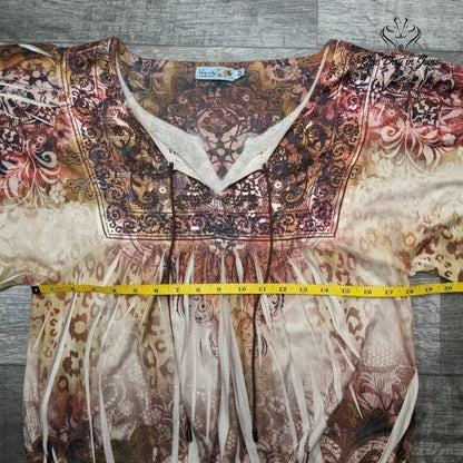 Unity World Wear Petite 3/4 Sleeve Boho Style Top Size PL