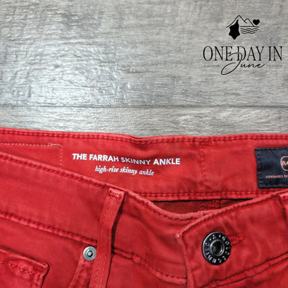 AG Adriano Goldschmied Farrah Skinny Ankle High Rise Jeans Red NWT Size 4 (27)