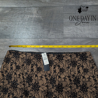 Talbots Petites Floral Lace Pencil Skirt Black Nude NWT Size 16P