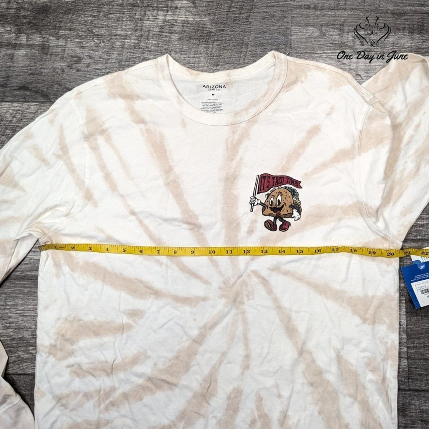 Arizona Jean Co Its Taco Time Long Sleeve Tee Natural Tie Dye Graphic NWT Size M