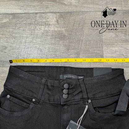 Tahari Anya Jeans Black Triple Button Mini Boot Stretch NWT Size 10 (30)