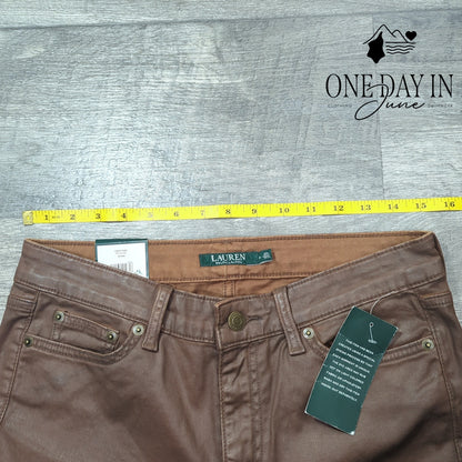 Ralph Lauren Premier Skinny Ankle Coated Jeans Brown NWT Size 8