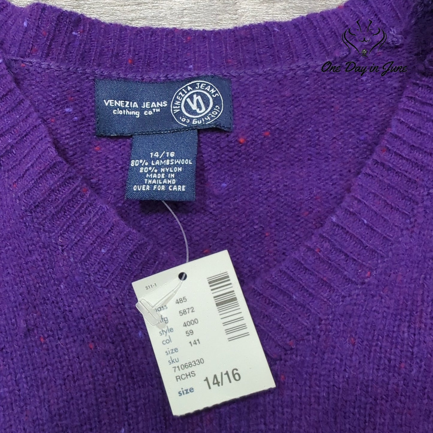 Venezia Jeans Lambswool Pull Over V Neck Sweater Size 14/16