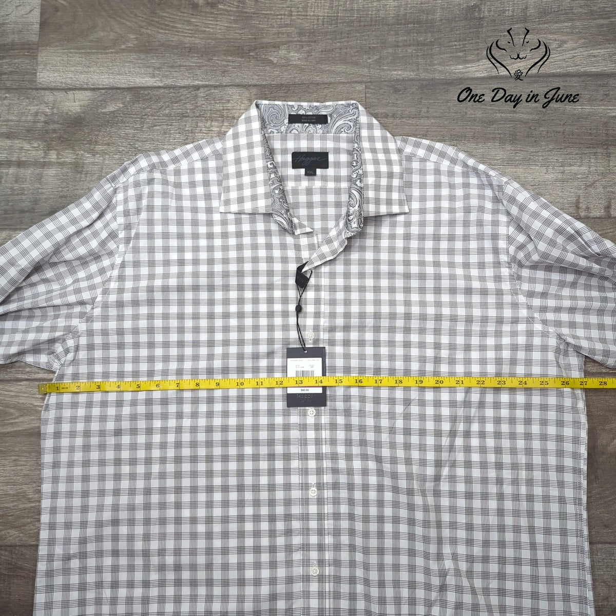 Haggar Plaid Button Down Shirt Gray Paisley Contrast Collar Cuffs NWT Size XXL