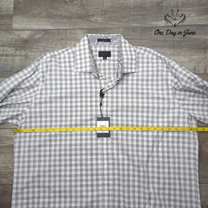 Haggar Plaid Button Down Shirt Gray Paisley Contrast Collar Cuffs NWT Size XXL