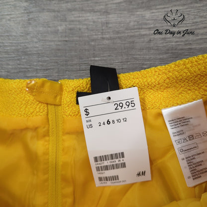 H&M Textured A Line Mini Skirt Yellow Fully Lined NWT Size 6