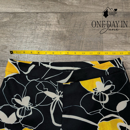 Natori Slim Fit Floral Pants Black Yellow White Side Zip NWT Size 4