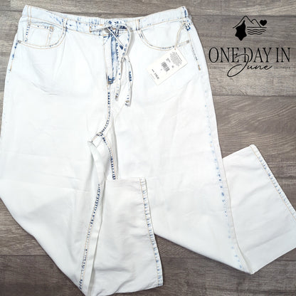 Splendid Wide Leg Crop Jeans White Acid Wash Drawstring NWT $168 Size S