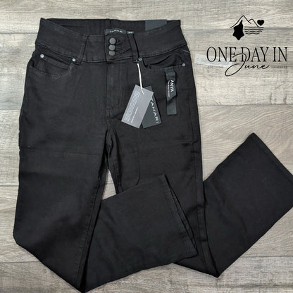 Tahari Anya Jeans Black Triple Button Mini Boot Stretch NWT Size 10 (30)
