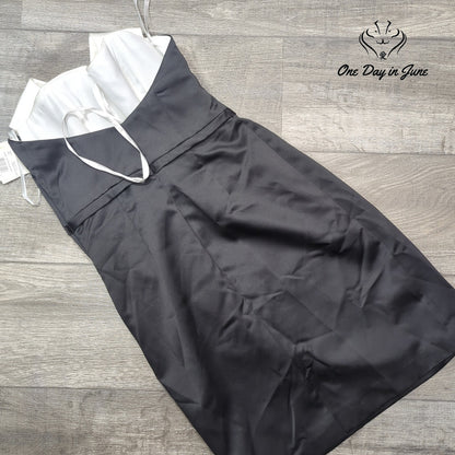 David's Bridal Black Ivory Satin Bow Strapless Cocktail Dress NWT Size 4