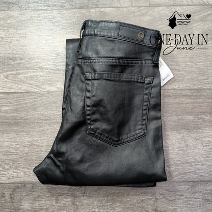 AG Adriano Goldschmied Coated Straight Leg Jeans Black NWT $215 Size 4 (27)