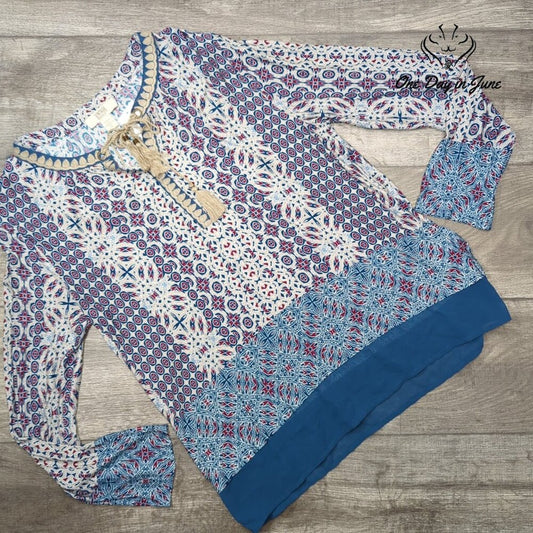 Vintage America Boho Style Long Sleeve Top Size M
