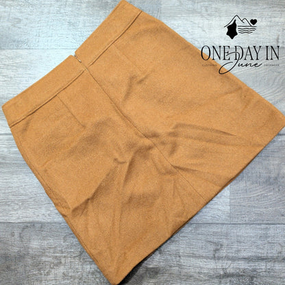 Loft Wool Blend Mini Skirt Camel Brown Welt Pockets NWT Size 4