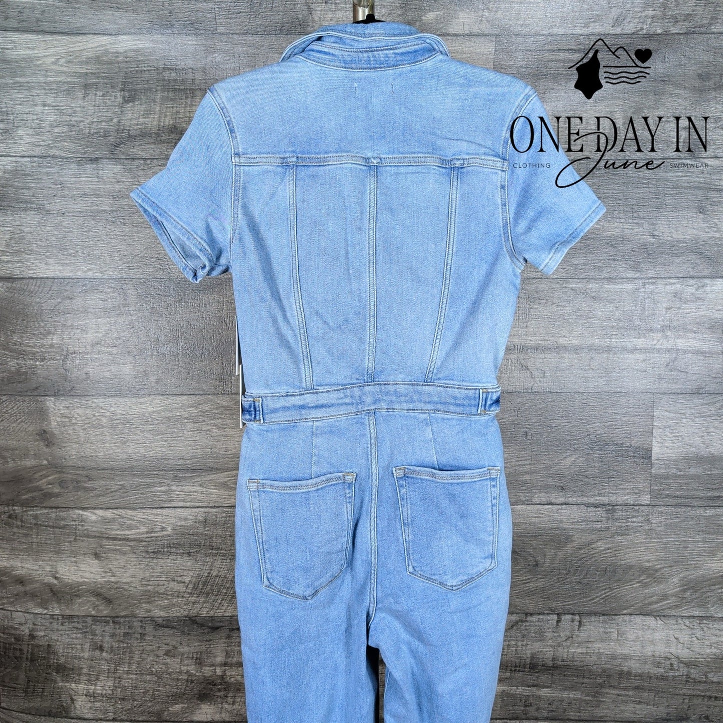 Good American Fit For Success Denim Jumpsuit Blue Short Sleeve NWT Size M