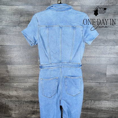 Good American Fit For Success Denim Jumpsuit Blue Short Sleeve NWT Size M