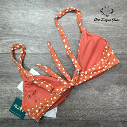 Roxy Tropical Oasis Knotted Triangle Bikini Top Ginger Spice New Dot NWT Size XS