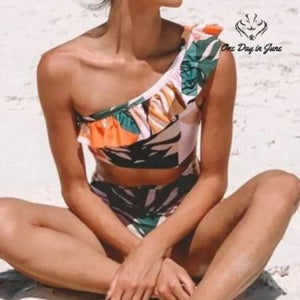Charmleaks One Shoulder Ruffle Cut Out One Piece Swimsuit Size S