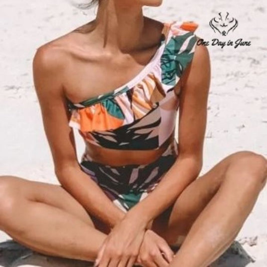 Charmleaks One Shoulder Ruffle Cut Out One Piece Swimsuit Size S