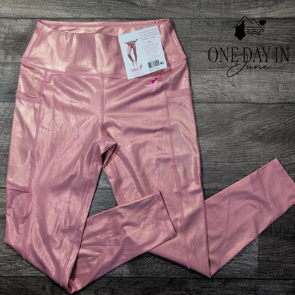 Susan G. Komen Earth Yoga Metallic Pink High Rise Pocket Leggings NWT Size XL