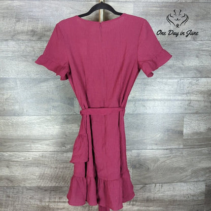 Banana Republic Mini Dress Berry Pink Ruffle Tie Waist NWT $79.99 Size 4