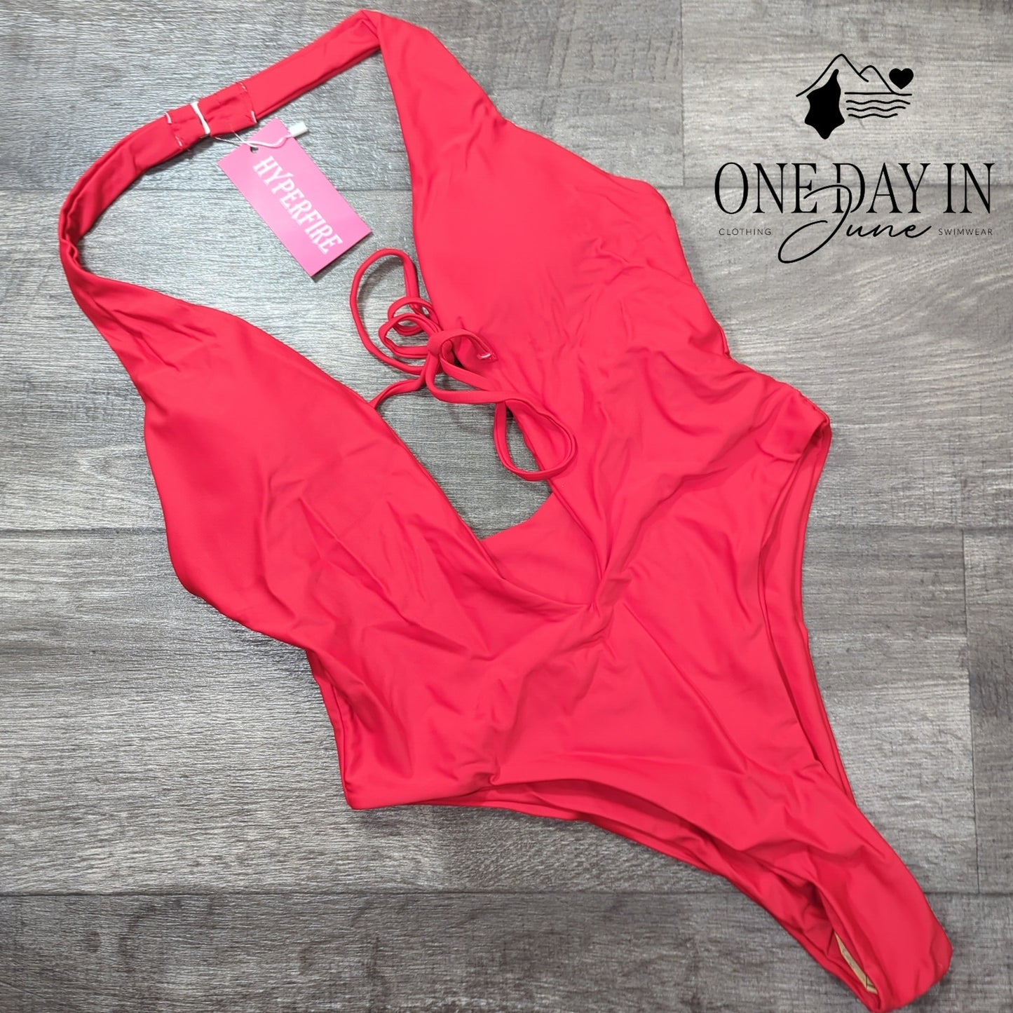 Hyperfire Deep V Halter One Piece Swimsuit Size M