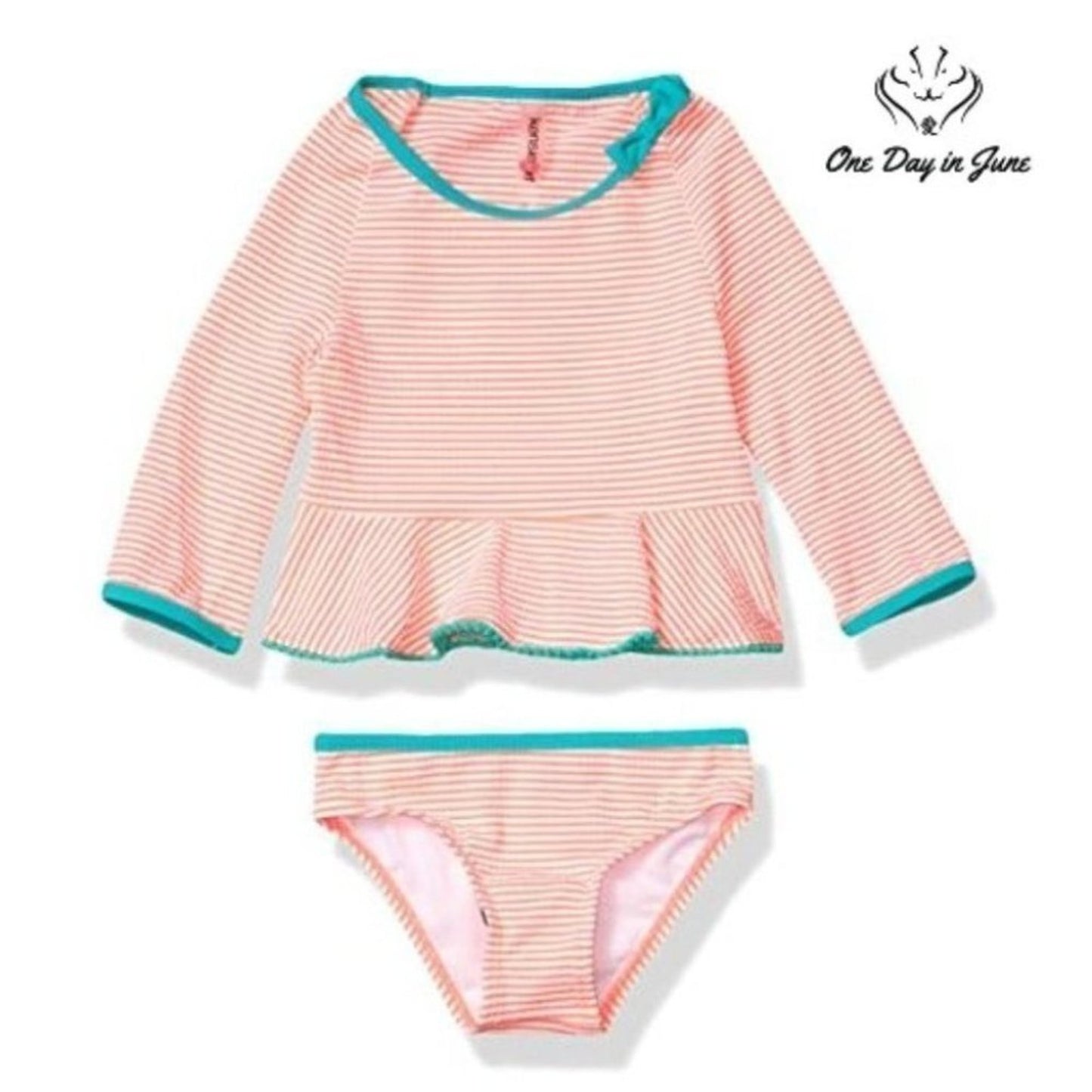 Kensie Girl Seersucker Stripe Rash Guard Bikini Swimsuit Size 12 Mths
