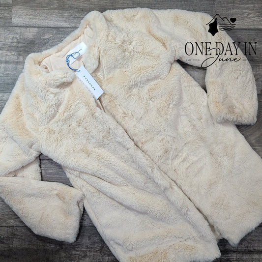 Popsugar In The Stars Faux Fur Teddy Coat Fawn Cream NWT $88 Size XS